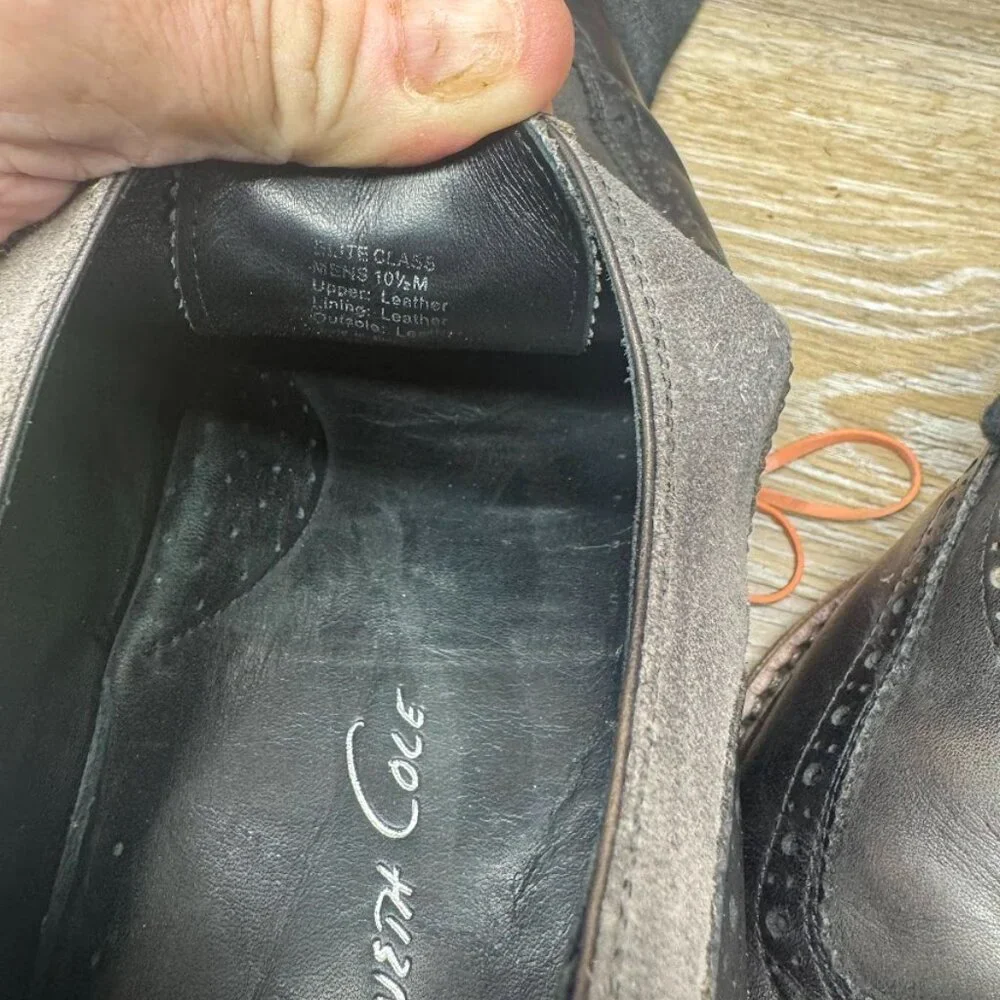 Kenneth Cole Elite Class Gray/Black Leather Wingtip Oxford Shoes Men's Size 10.5